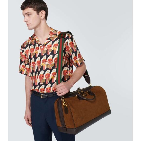 GUCCI LIMITED EDITION Gucci GG Suede Duffle Bag brown 19.7"W x 12.6"H x 10.6"D - Picture 6 of 9